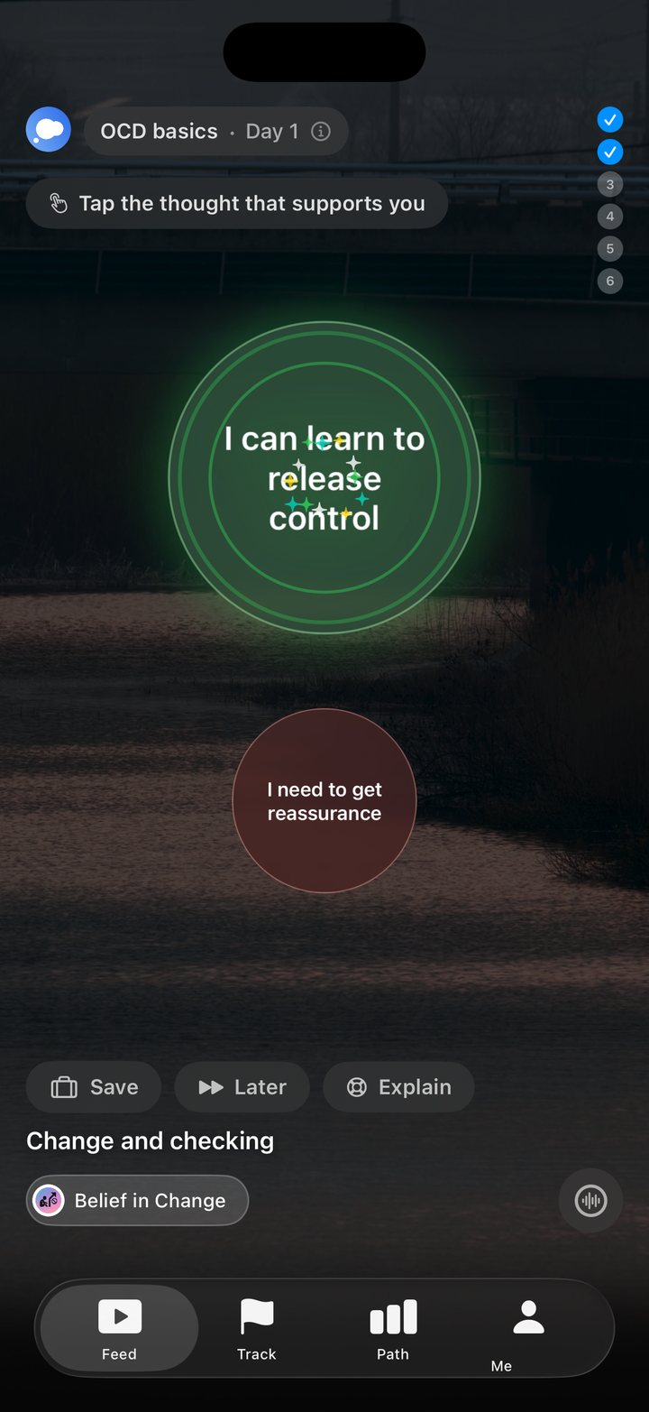 ocd.app exercise: tap the thought that supports you
