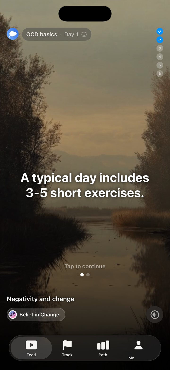 ocd.app: a typical day includes 3-5 short exercises