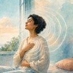 Watercolor illustration of a person allowing body sensations to pass like soft ripples